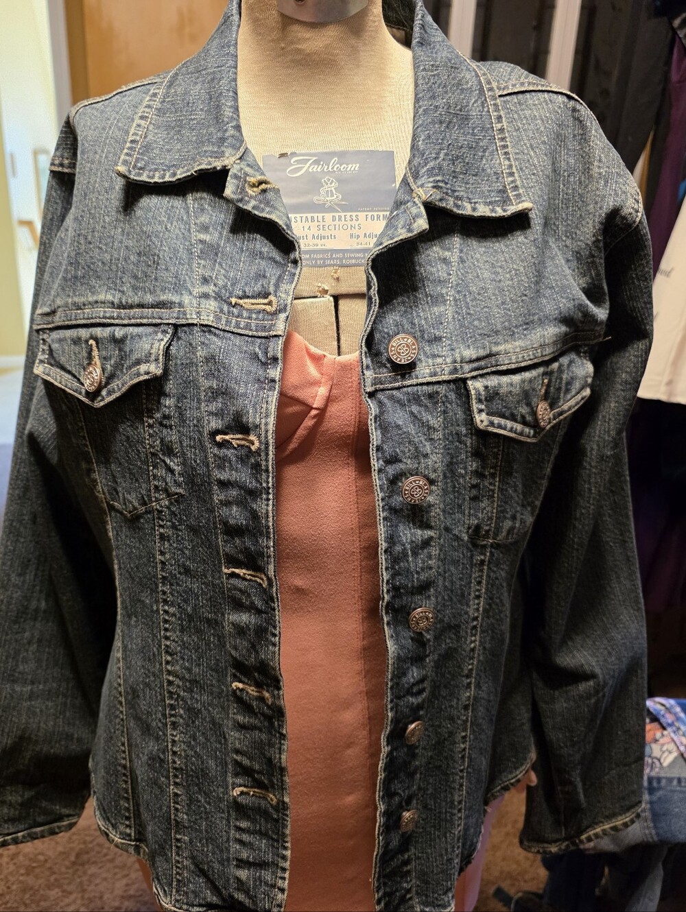 HAND CRAFTED Jacket UPCYCLED Blue Denim Embroidered Rolling Stones Tee Size L - Picture 4 of 13